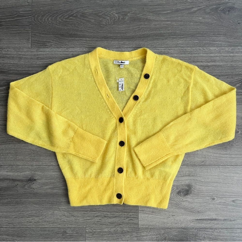 MADEWELL Alpaca Cardigan XXS Shrunken Relaxed Canary Yellow Sweater Preppy Fall